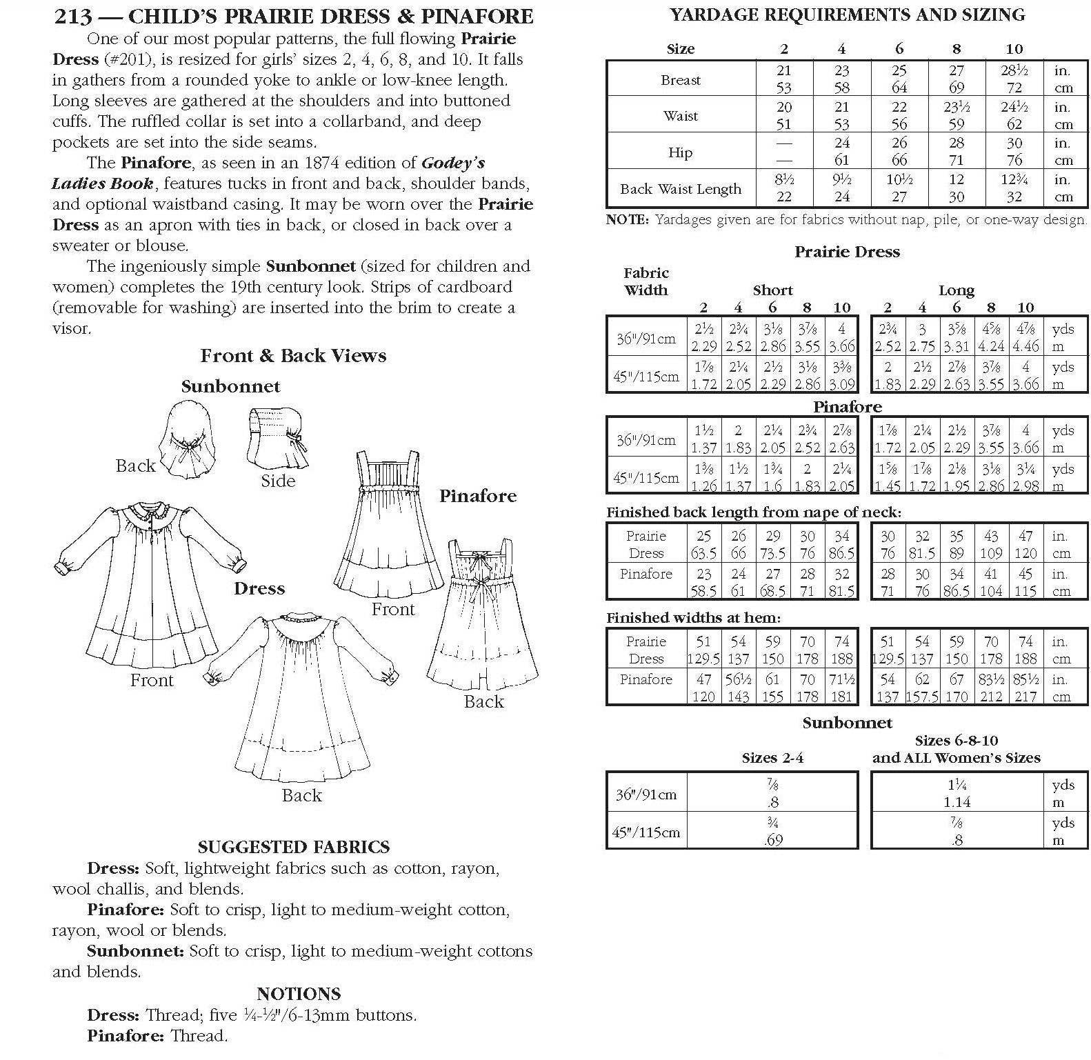 213 Child's Prairie Dress & Pinafore / Printed Pattern - Image 14