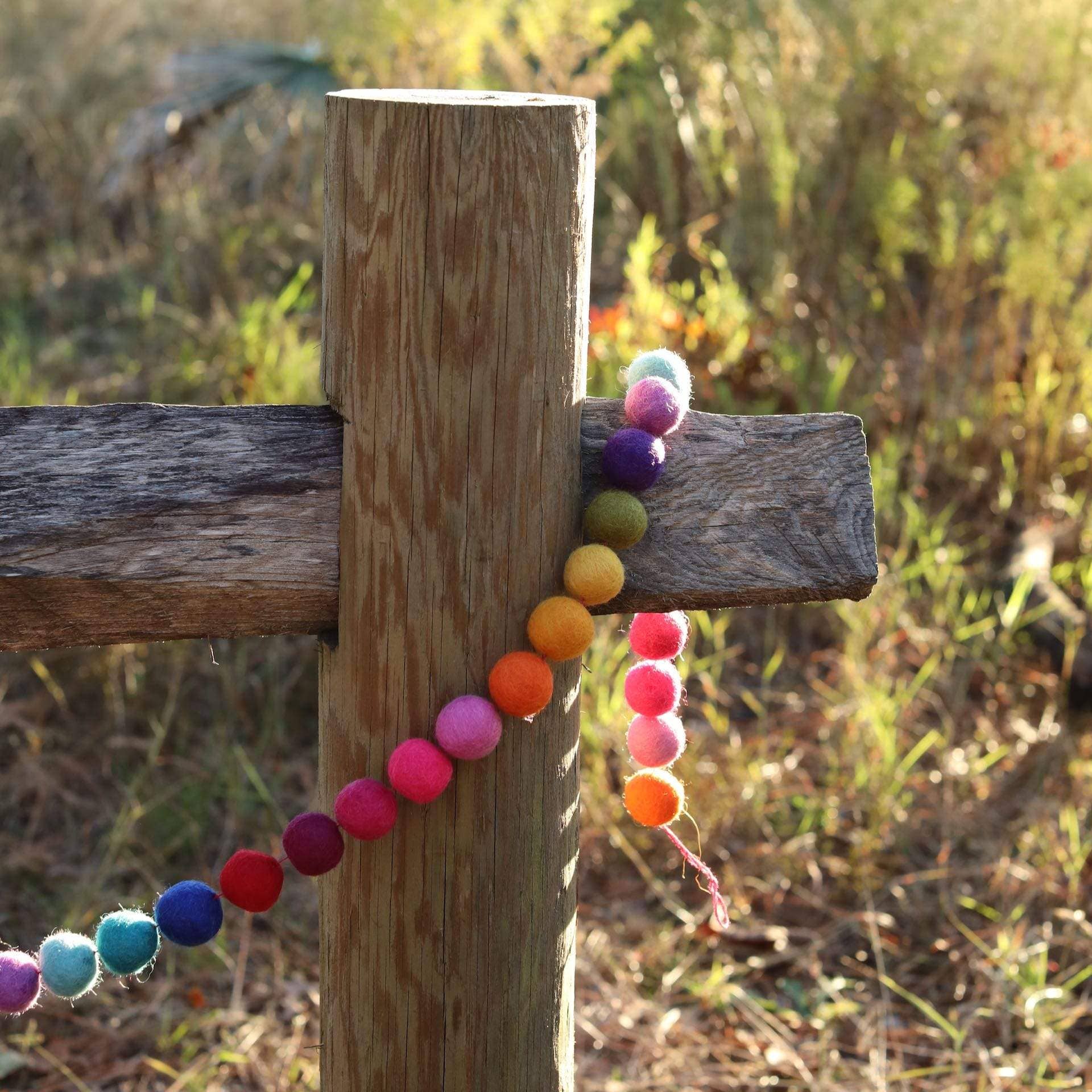 6' Felt Rainbow Ball Garland - Image 2