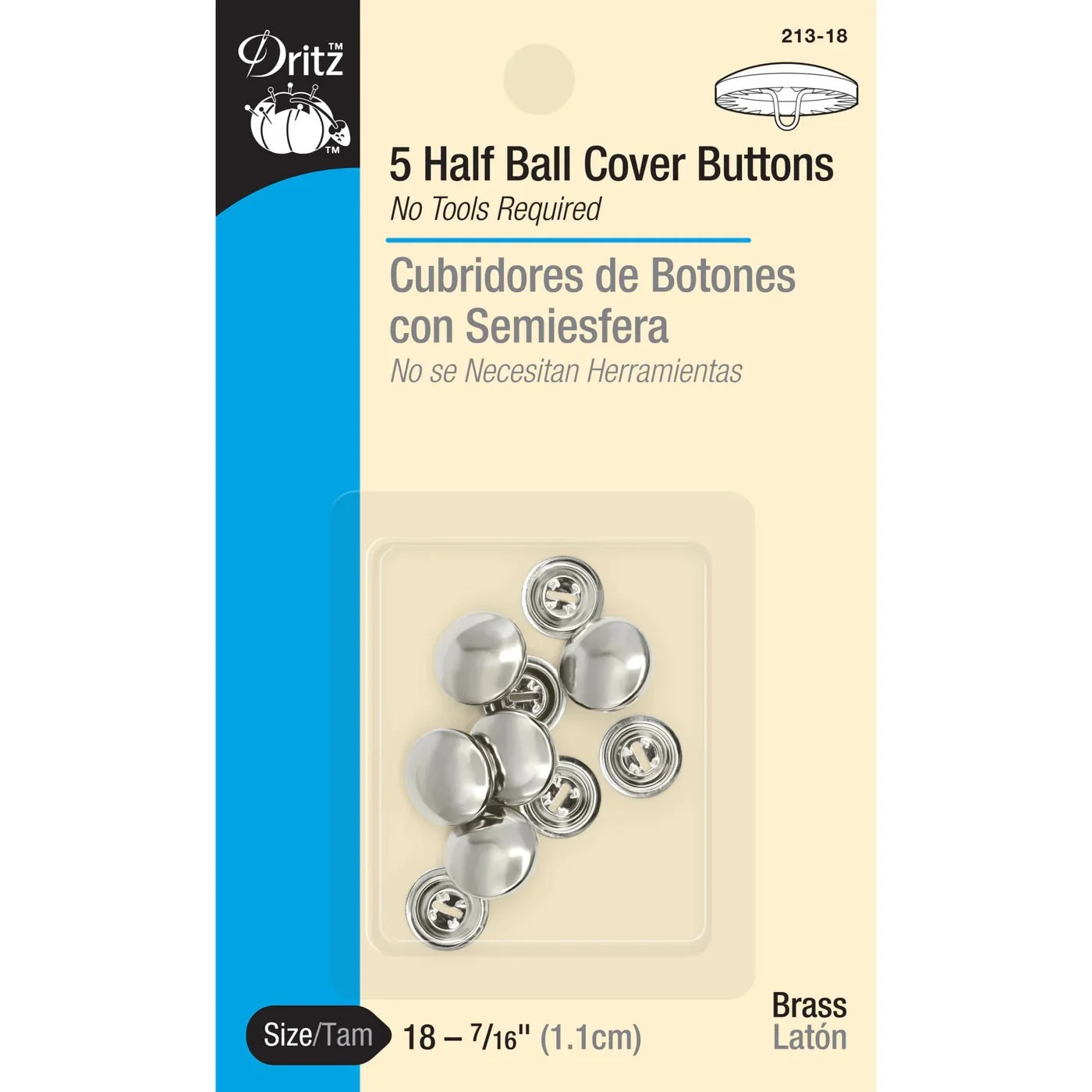 7/16" Half Ball Cover Buttons, 5 pc, Nickel
