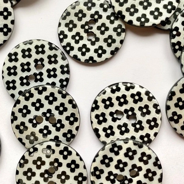 Black and White Lasered Abalone Flower Buttons 7/8"