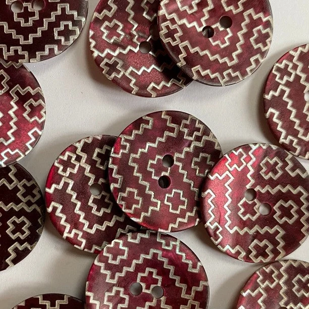 Burgundy Lasered Abalone Flower Buttons 7/8"