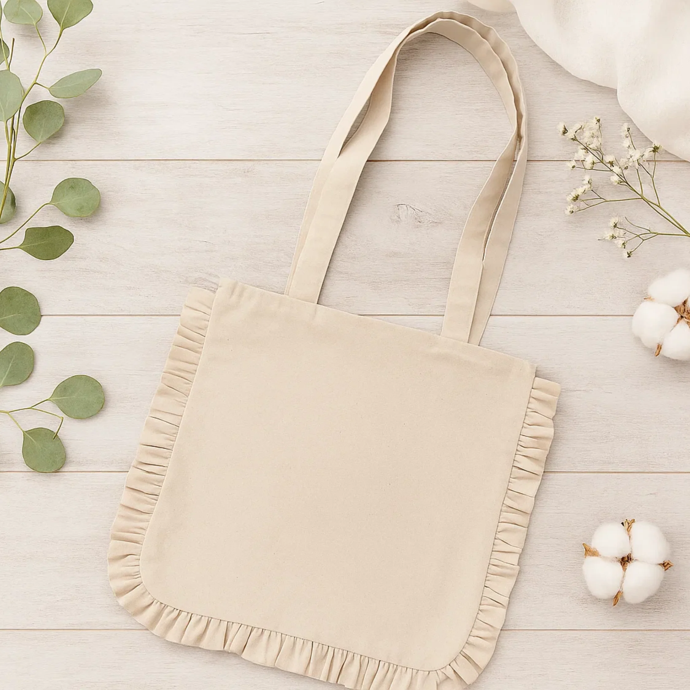 Canvas Ruffle Tote / Natural
