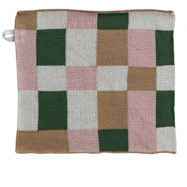 Plaid Knit Dish Cloth / Green and Pink Abstract