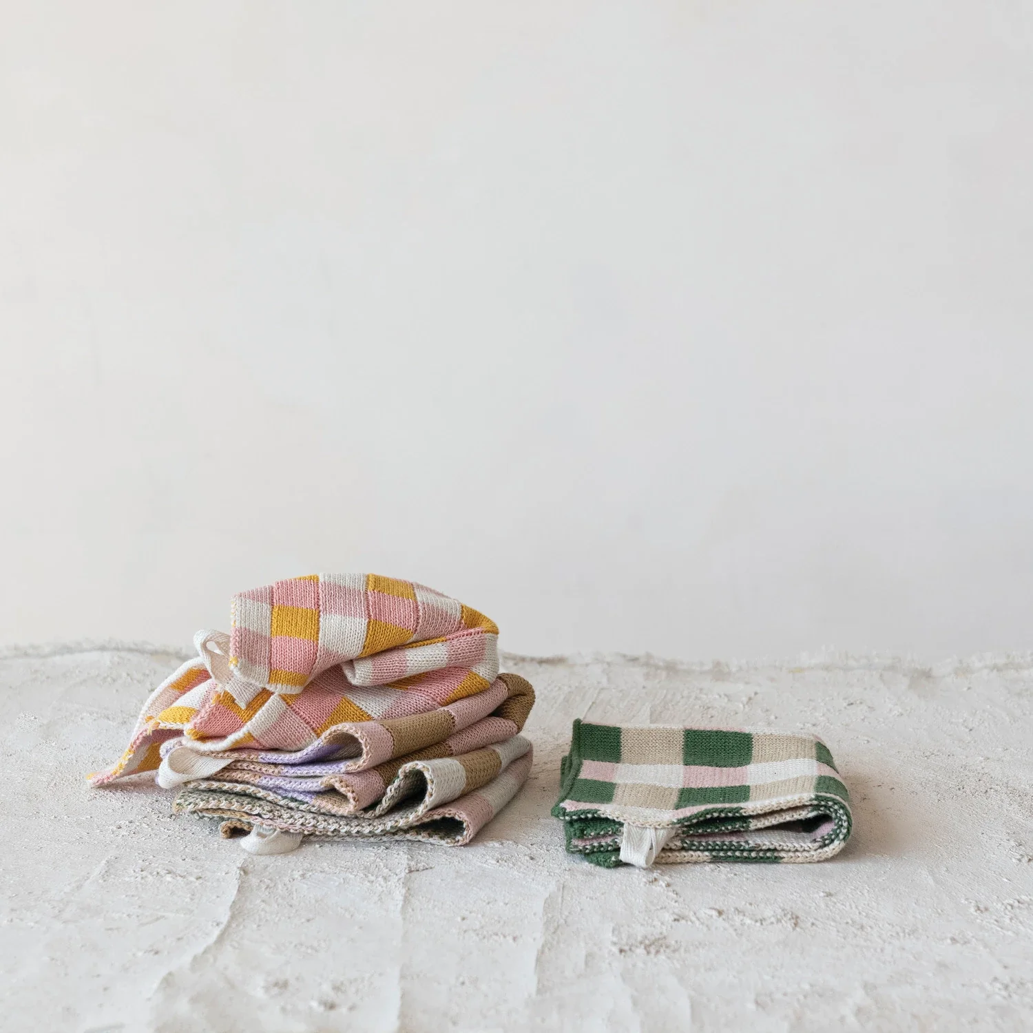 Plaid Knit Dish Cloth / Purple and Pink Gingham - Image 3
