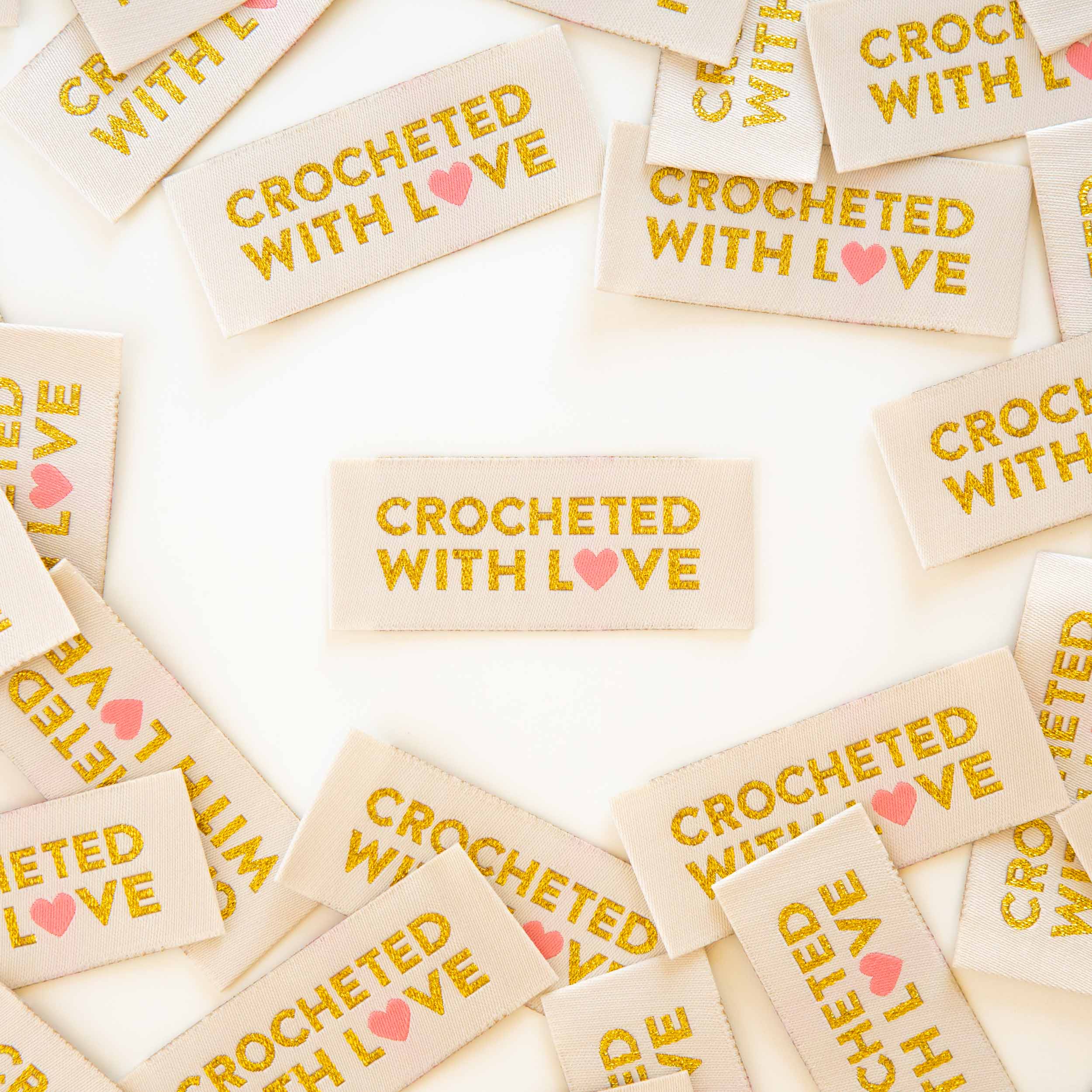 Crocheted with Love Woven Labels - Woven Sewing Label Tag - Image 2