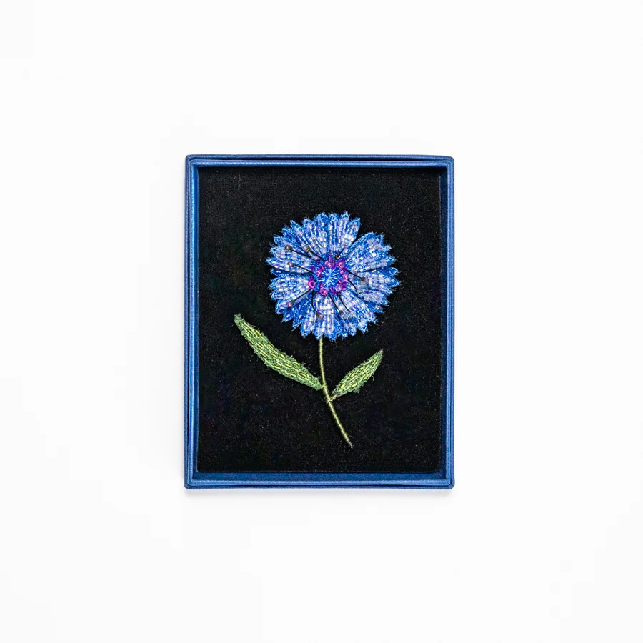 Hand Beaded Blue Bottleflower Brooch