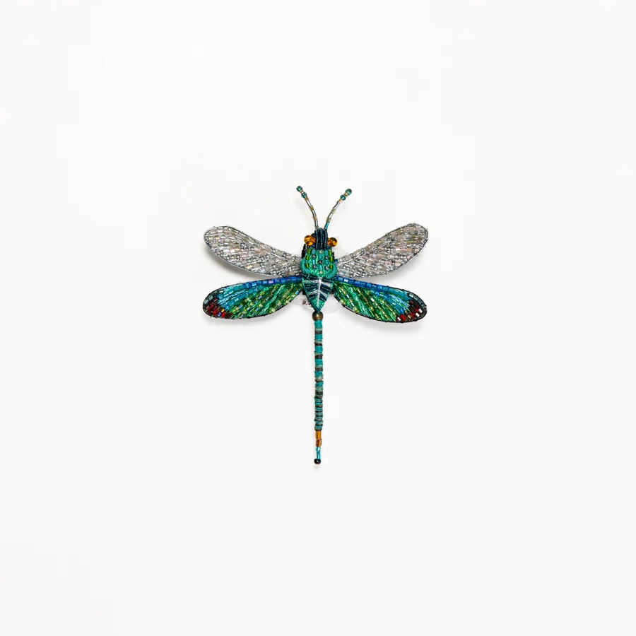Hand Beaded Oriental Greenwing Dragonfly Brooch - Image 2
