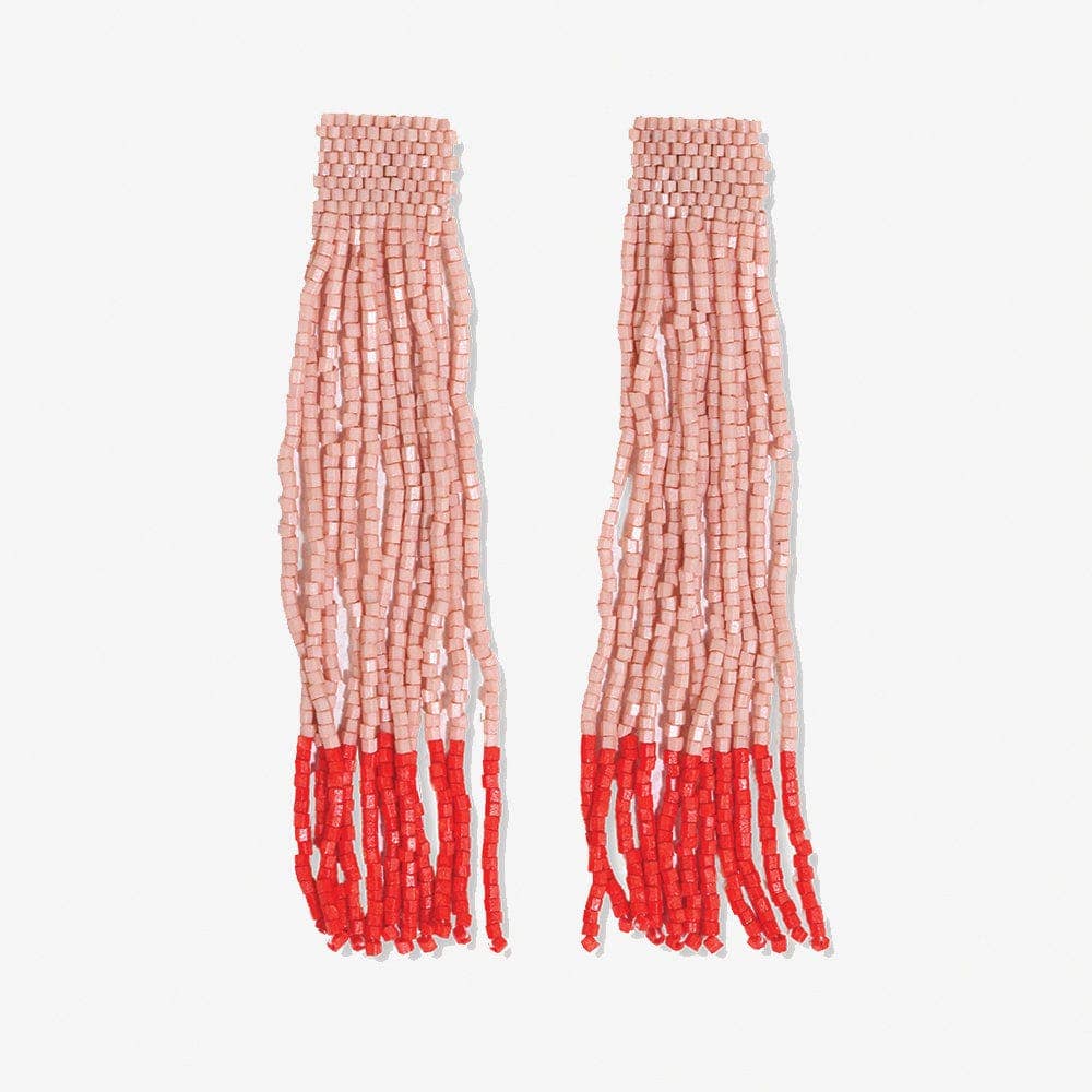 Ila Thick Stripe Mixed Luxe Beads Fringe Earrings / Blush