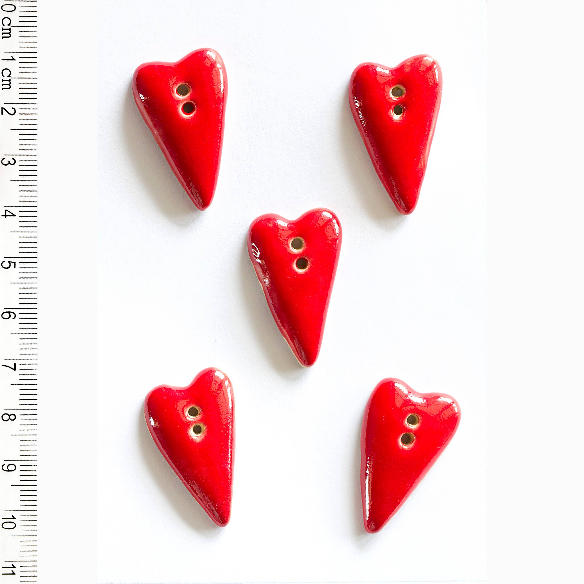 Large Red Heart Buttons, Set of 5