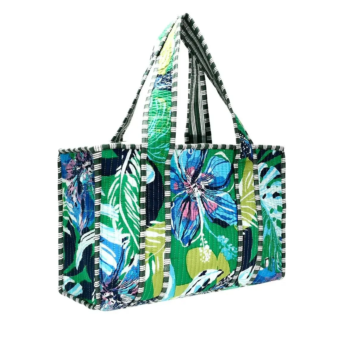 Large Cotton Block Print Tote Bag / Tropical - Image 3