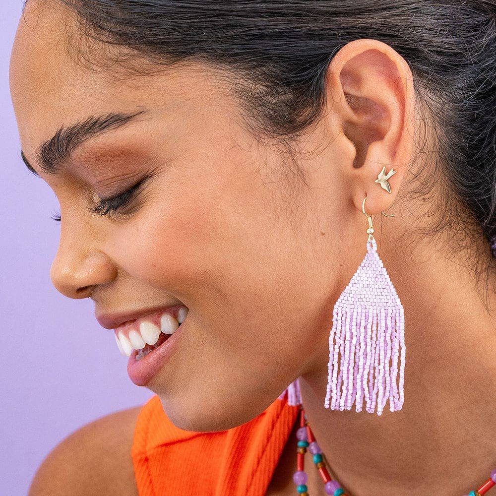 Lexie Solid Beaded Fringe Earrings / Light Lavender - Image 2