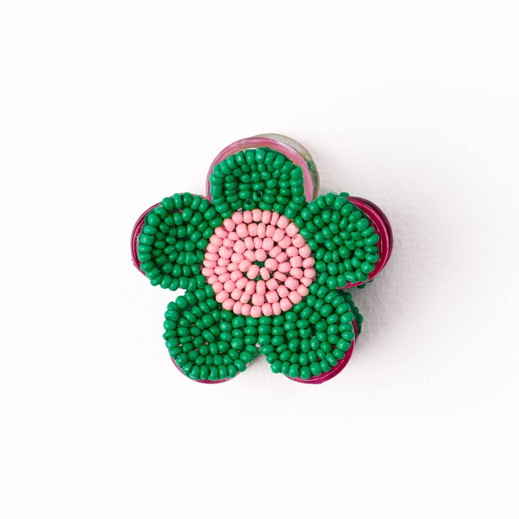 Molly Flower Beaded Hair Claw Clip / Kelly Green + Pink