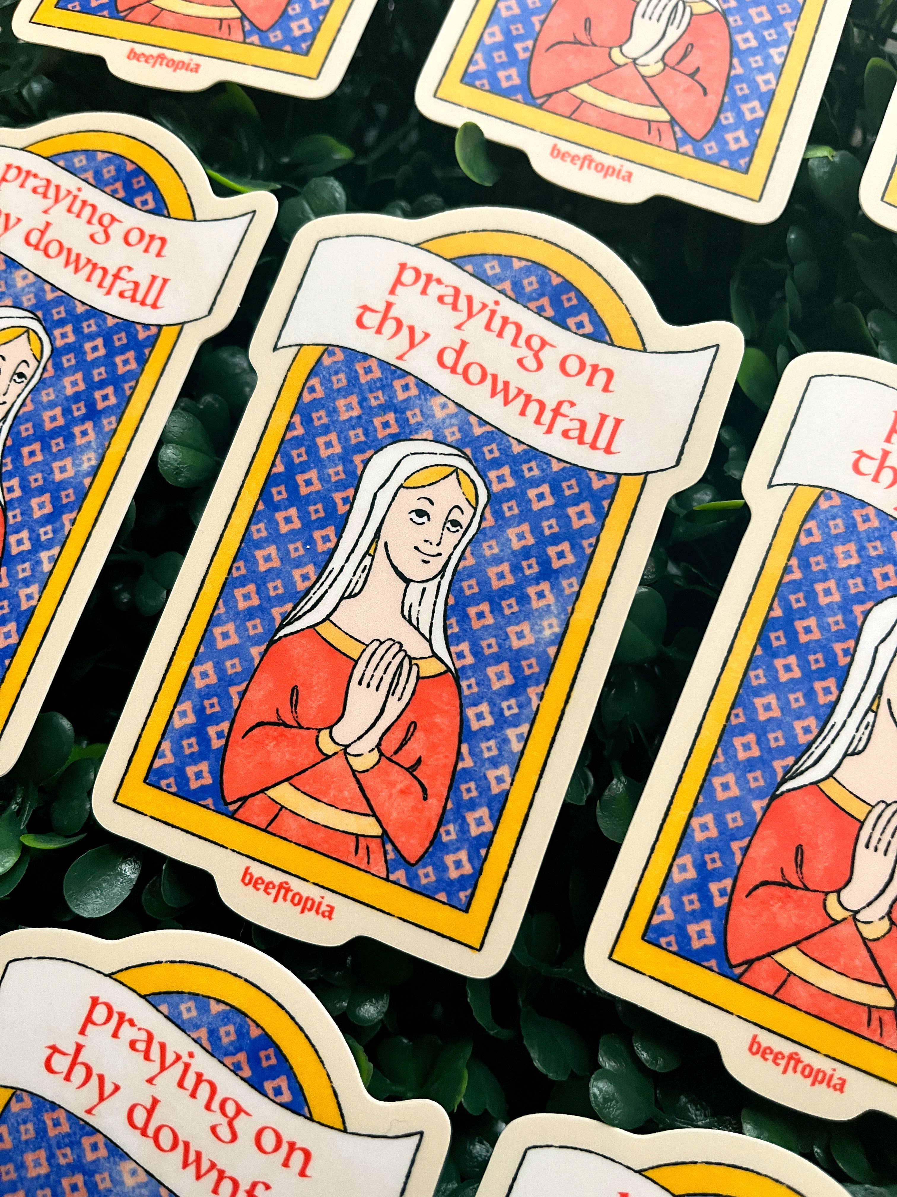 Praying on Thy Downfall Funny Medieval Vinyl Sticker - Image 2