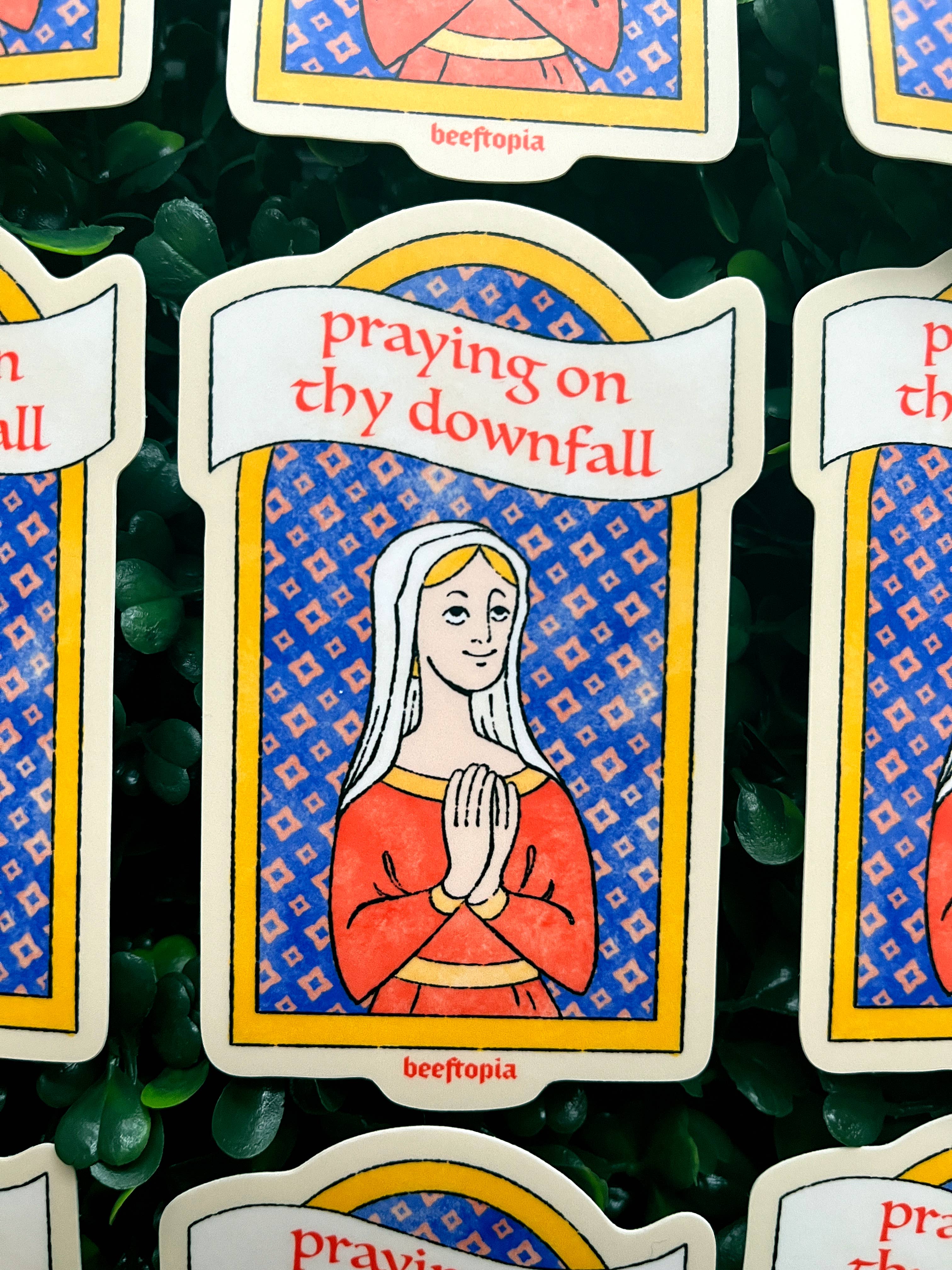 Praying on Thy Downfall Funny Medieval Vinyl Sticker - Image 3