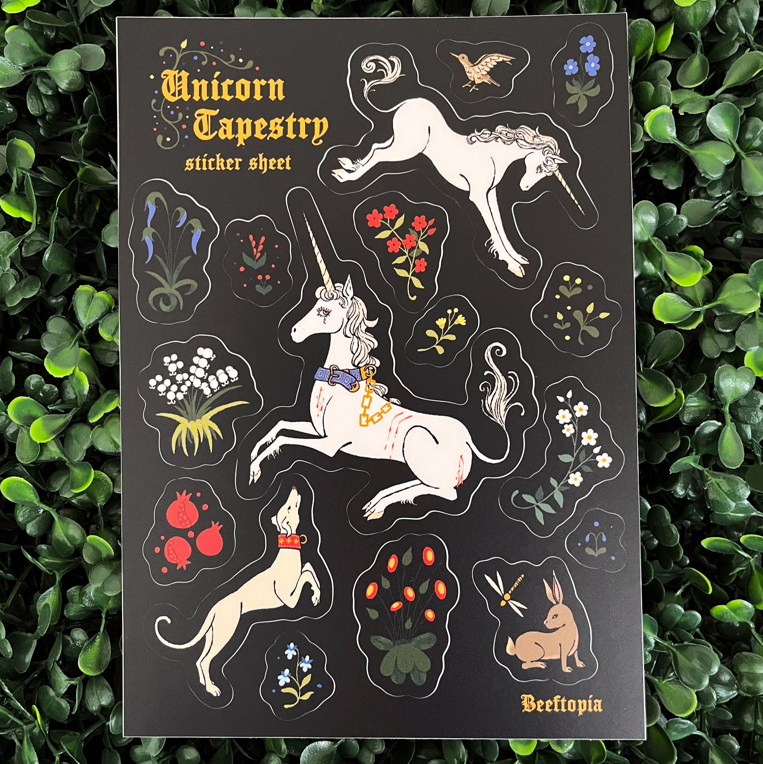Unicorn Tapestry Medieval Waterproof Vinyl Sticker Sheet