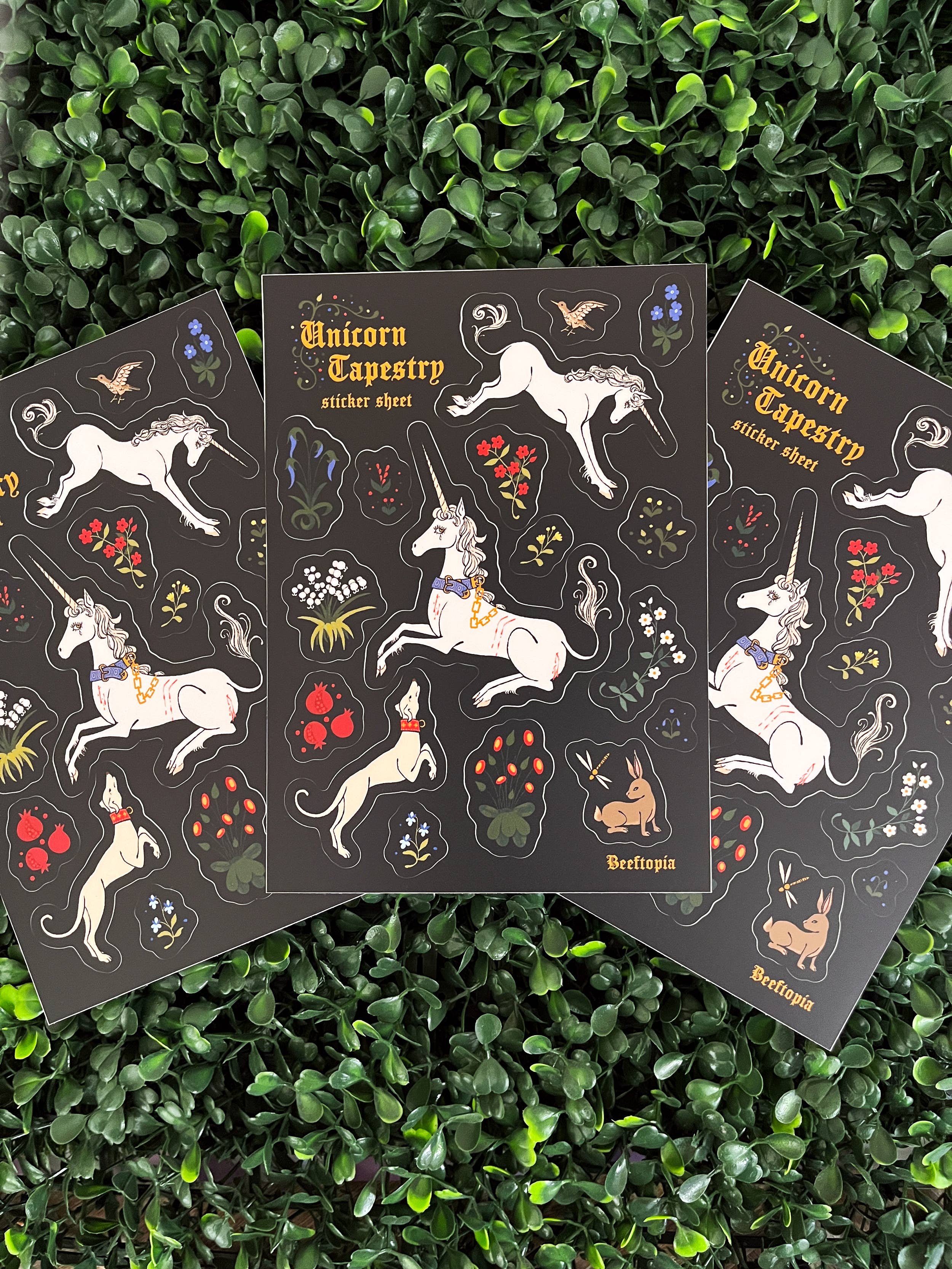 Unicorn Tapestry Medieval Waterproof Vinyl Sticker Sheet - Image 5
