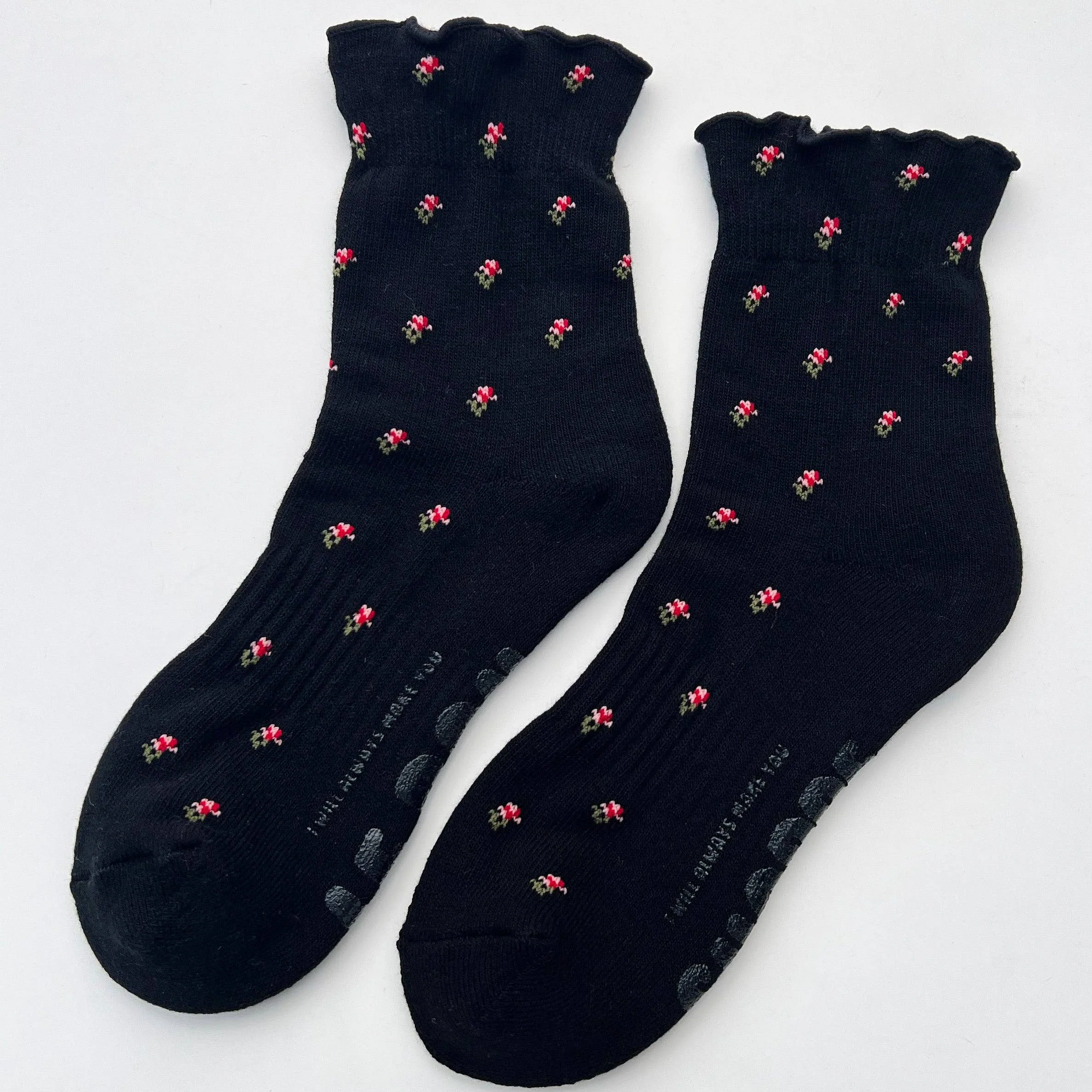 Petal Ruffled Hugger Crew Socks / Black Petal