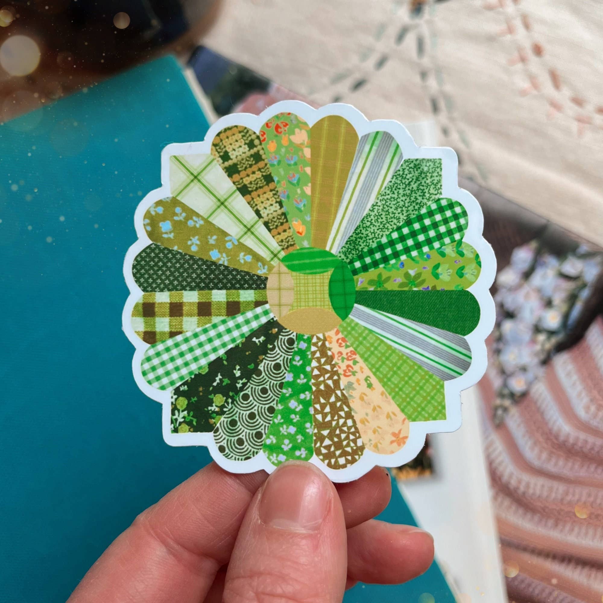 Quilt Flower Vinyl Sticker / Green