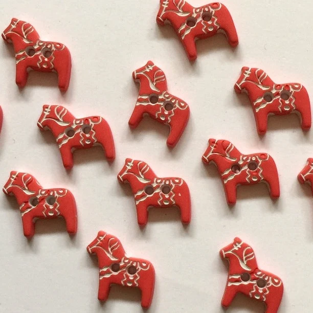 Red Dala Horse Buttons 11/16"