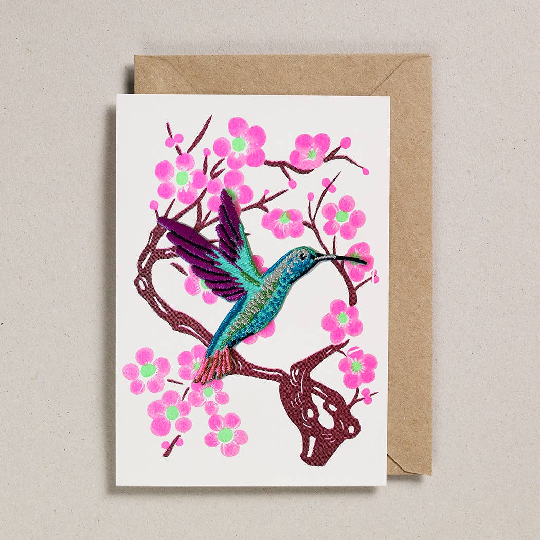 Riso Papercut Card with Iron on Hummingbird