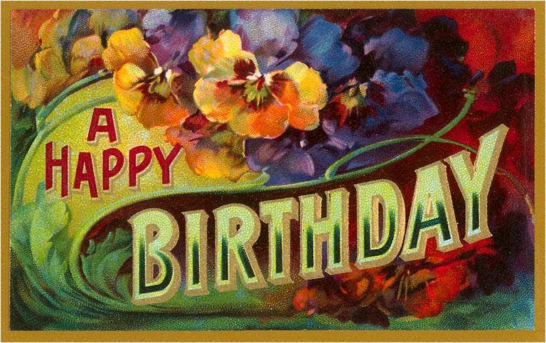 Vintage Postcard / A Happy Birthday, Flowers