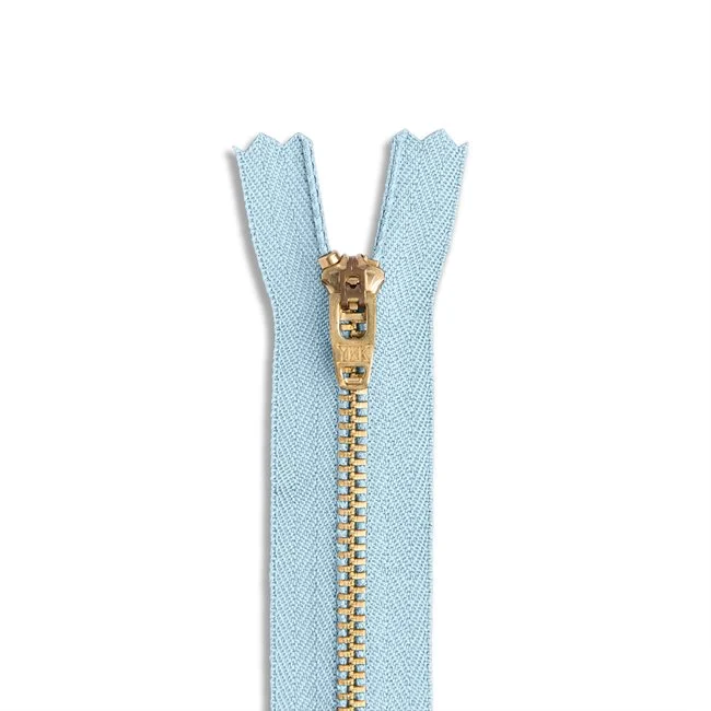 YKK #4.5 9" Brass Pant-Dress Zipper - Light Blue (542)